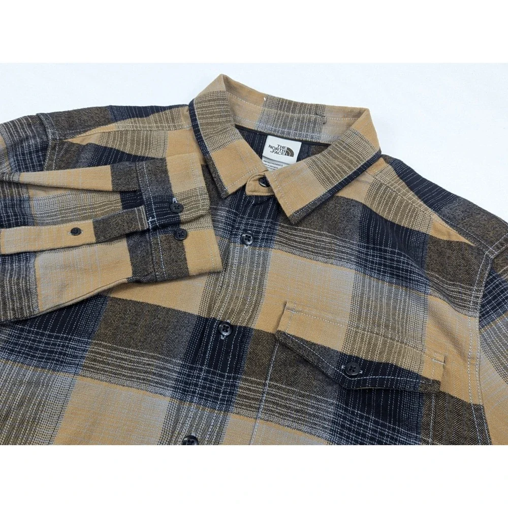 The North Face Flannel Shirt Mens LG Brown Black Plaid Lite Weight Stayside Y2K